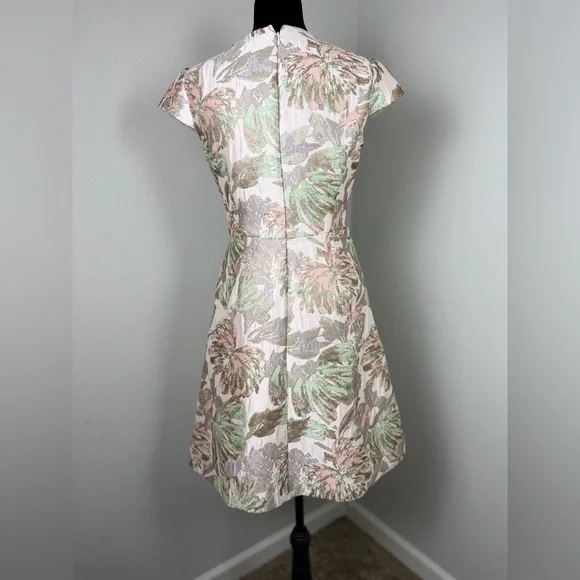 VINCE CAMUTO Women Blush Metallic Jacquard Pleated Cap Fit & Flare Dress 0 - Picture 5 of 16